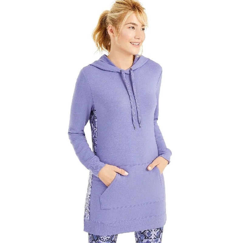 Ideology Women's Printed-Panel Long Hoodie Med Purple Size X-Small - XS