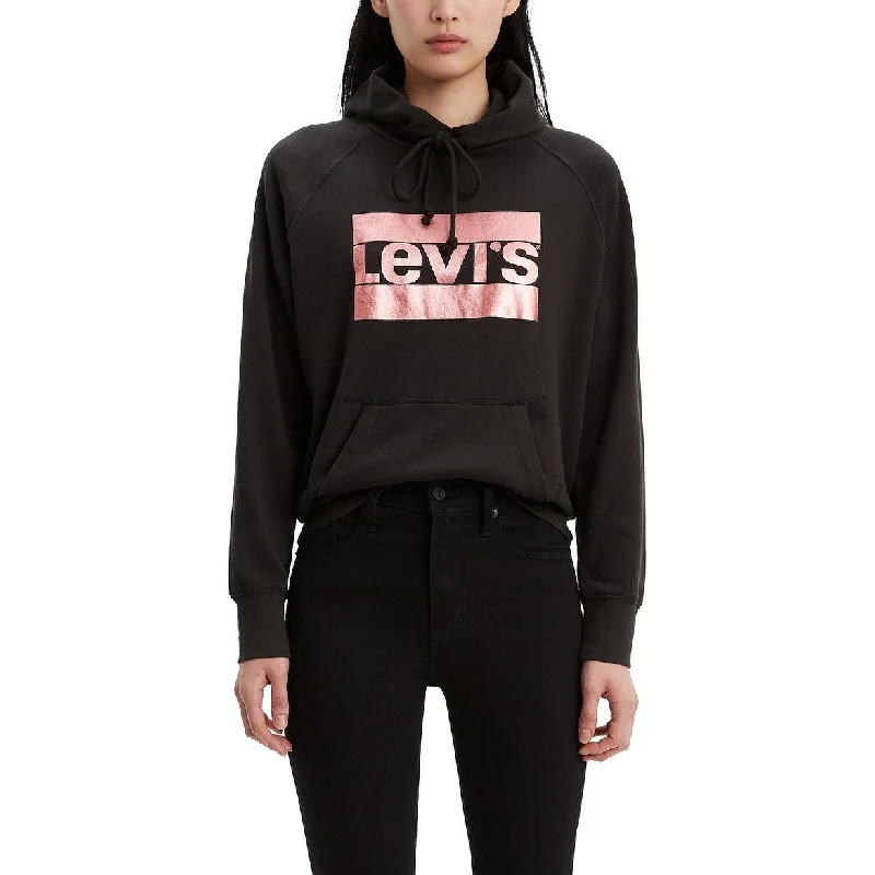 Levi's Women's Metallic Logo-Print Hoodie Black Size 2 Extra Large