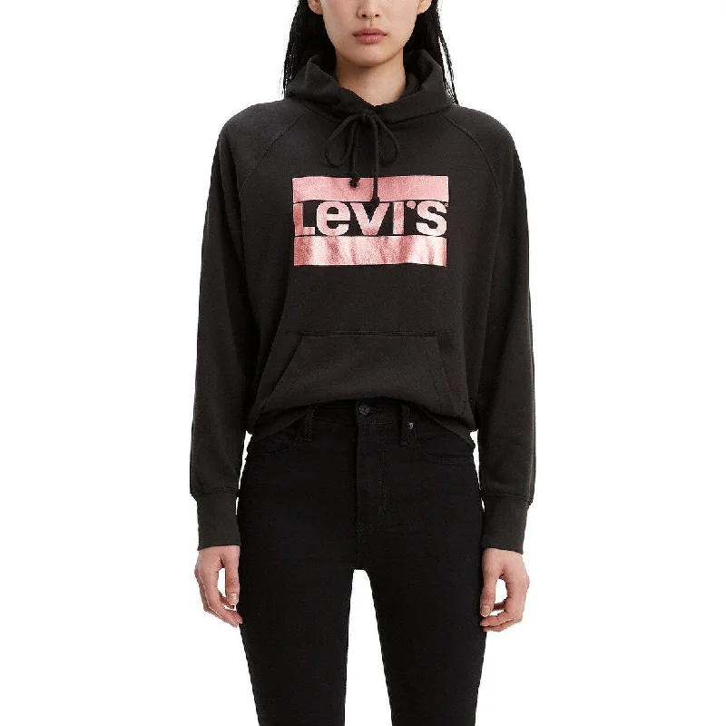 Levi's Women's Metallic Logo-Print Hoodie Black Size Large