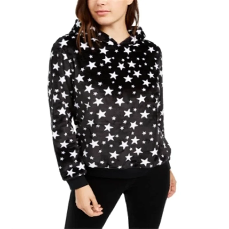 Love Tribe Junior's Star Print Plush Hoodie Black Size Medium