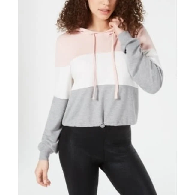 Material Girl Juniors' Colorblocked Cropped Hoodie Gray-White-Pink Size X-Large