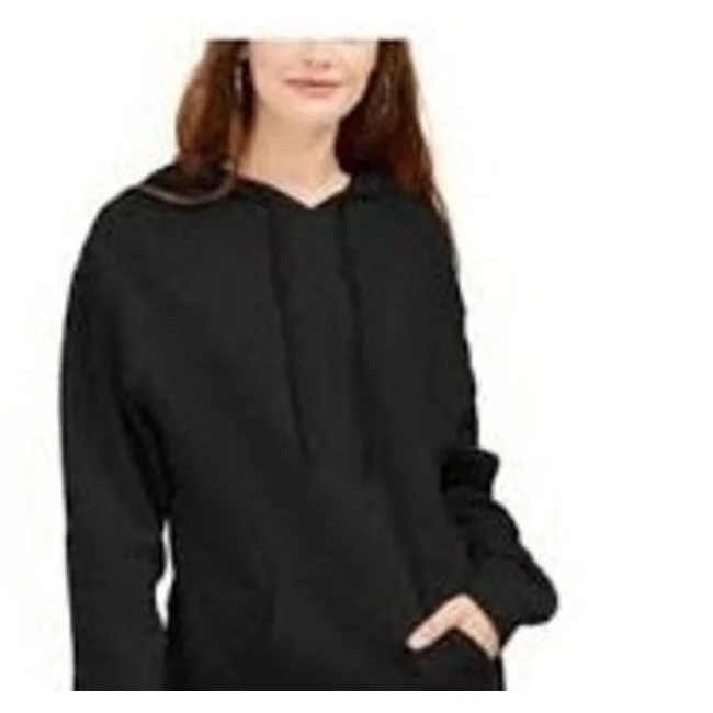 Rebellious One Juniors' Drawstring Pouch-Pocket Ribbed Long Sleeve Hoodie Top Black Size X-Large