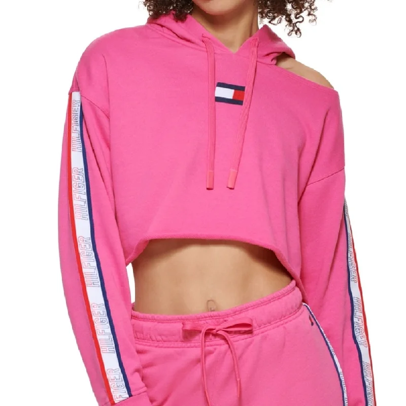 Tommy Hilfiger Women's Cropped Hoodie Pink Size Small