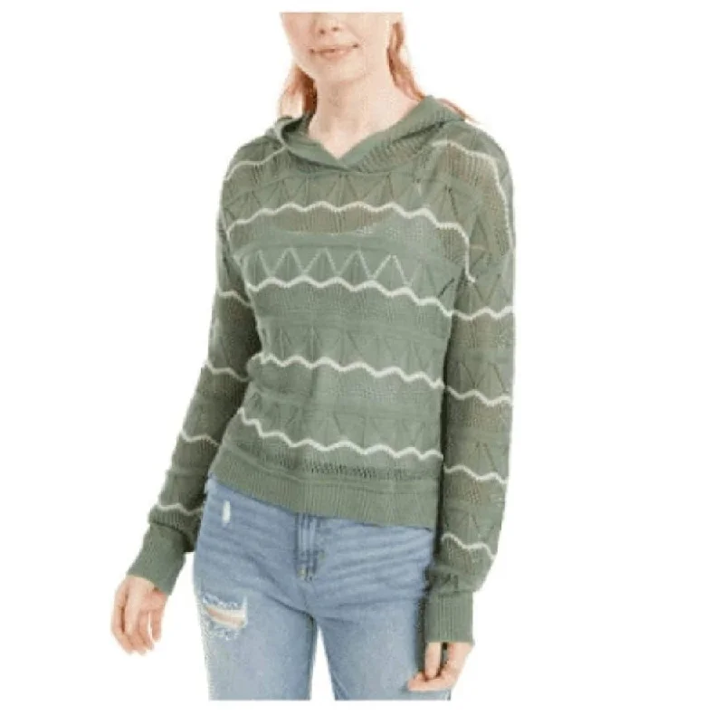 Ultra Flirt Junior's Open Knit Hoodie Green Size Xs