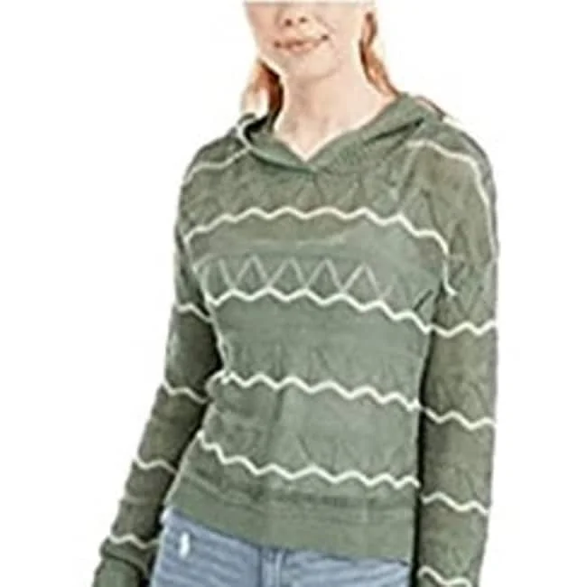 Ultra Flirt Juniors' Pointelle-Knit Hoodie Sweater -Green Size X-Large