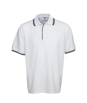 P51 White Painters Pique Polo Shirt With Striped Collar/Cuff