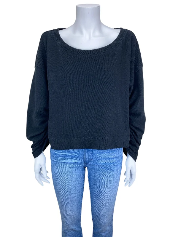 A.L.C. Women's Ember Ruched Sleeve Cropped Sweatshirt Black Size M