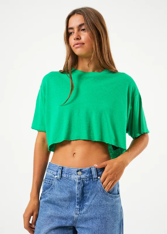 AFENDS Womens Slay Cropped - Oversized Tee - Forest