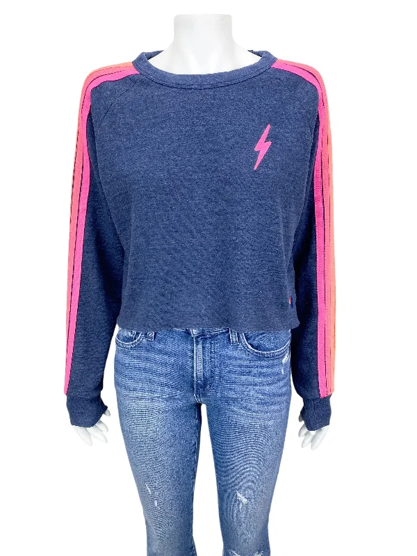 Aviator Nation Women's Cropped Classic Five Rainbow Sweatshirt Navy Size M