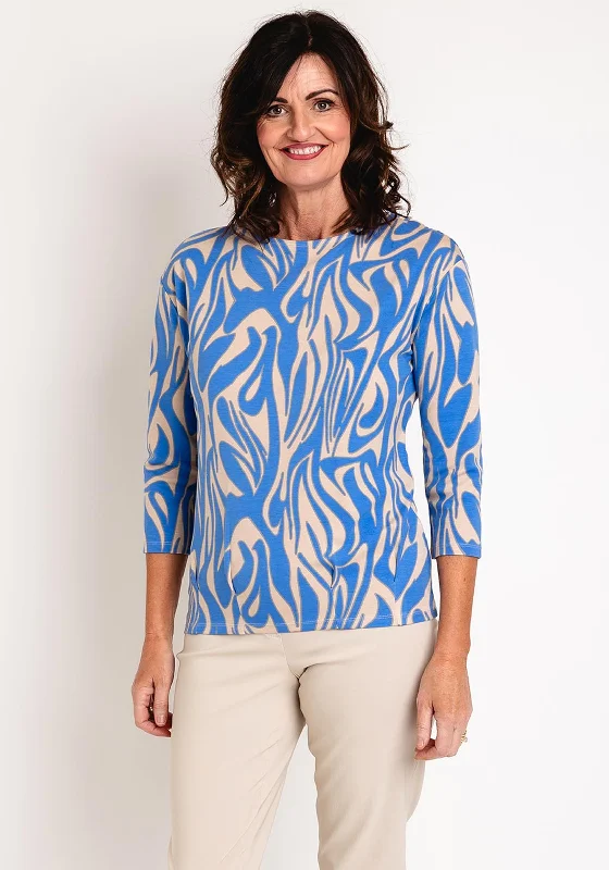 Barbara Lebek Printed Cropped Sleeve Top, Blue