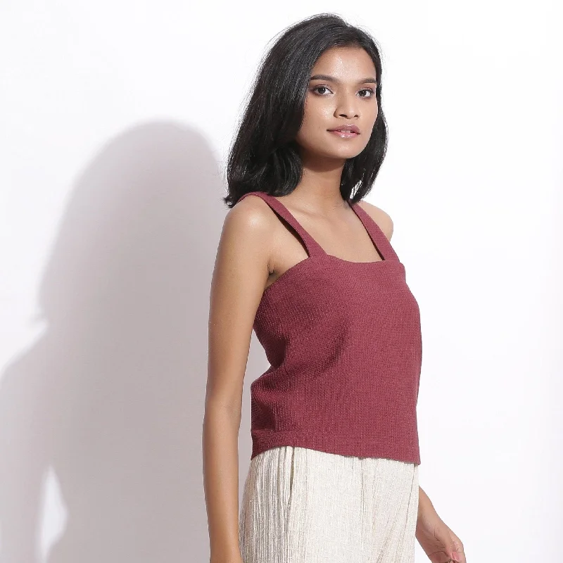 Barn Red Warm Cotton Honeycomb Waffle Crop Top