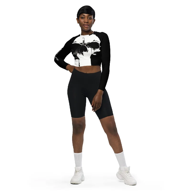 Black and White Skull Recycled long-sleeve crop top