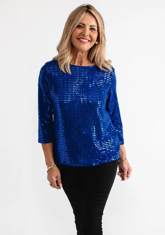 Leon Collection Glitter Cropped Sleeve Top, Blue