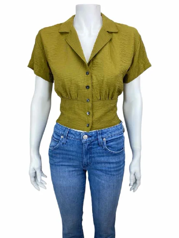 Madewell Women's Cropped Crinkle Shirt Green Gold Size XS