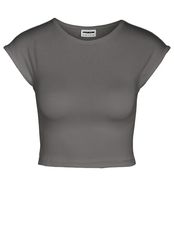 Noisy May Katinka Cap Sleeve Crop Top, Charcoal Grey