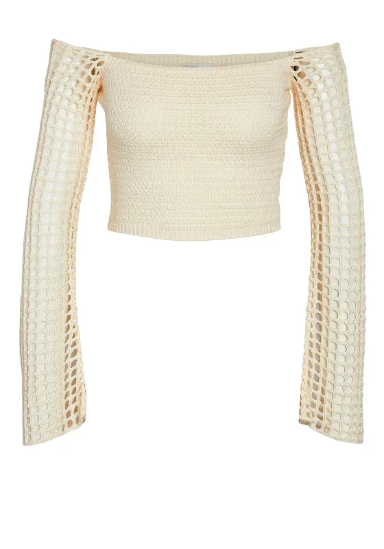 Noisy May Nova Off Shoulder Knit Crop Top, Eggnog