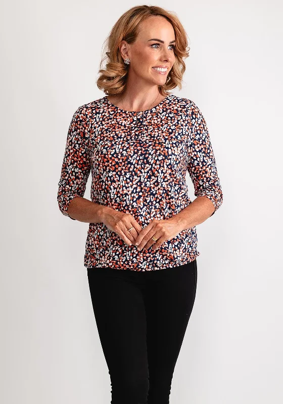 Olsen Floral Button Cropped Sleeve Top, Multi-Coloured