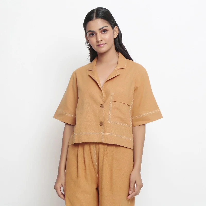 Orange Handspun Cotton Button-Down Cropped Shirt