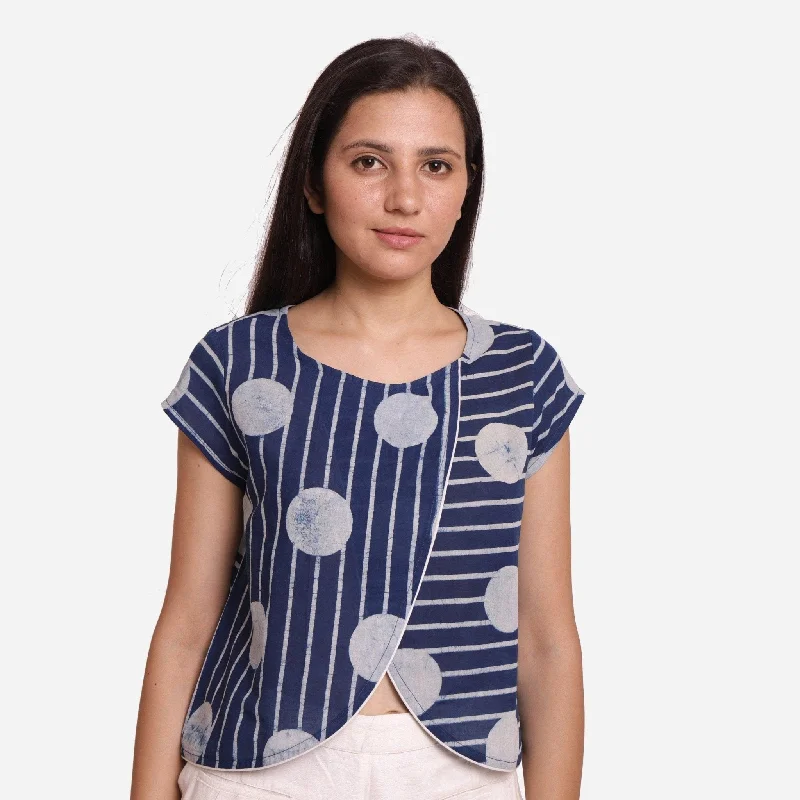 Polka Dot Block Print Indigo Cotton Crop Top