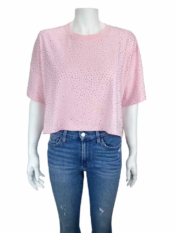 The Kooples, Women's Rhinestone Cropped Tee, Pink, Size 1 (XS-S)