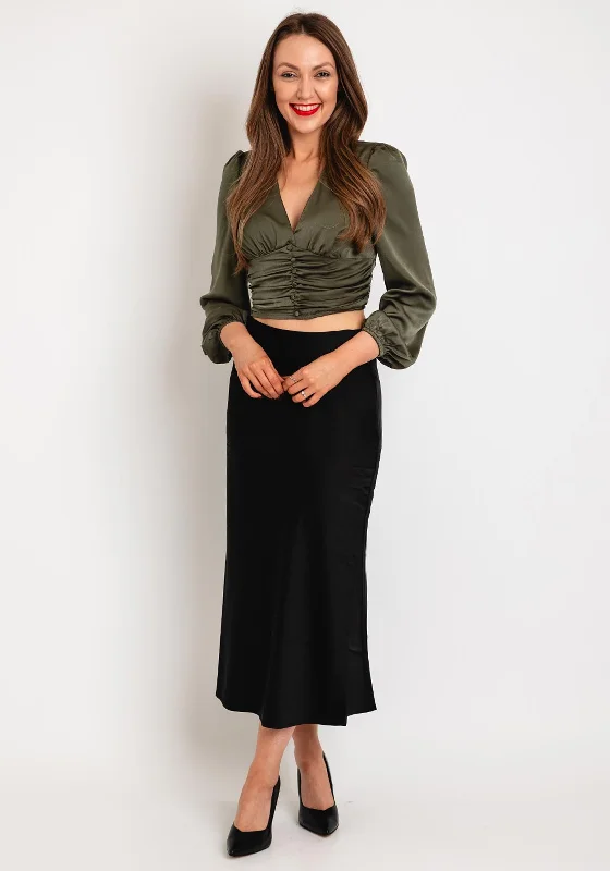 Tiffosi Varius Ruched Crop Top, Khaki