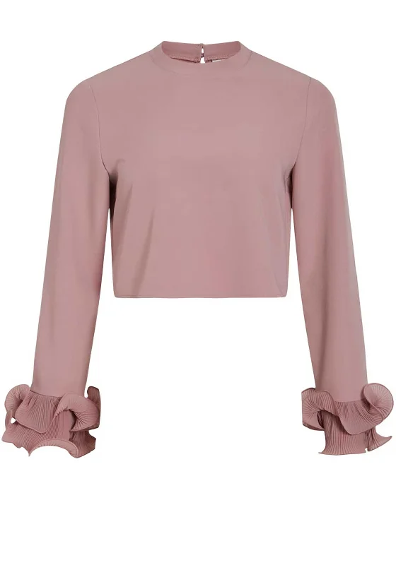 Vila Frigg Frill Sleeve Cuff Cropped Top, Misty Rose