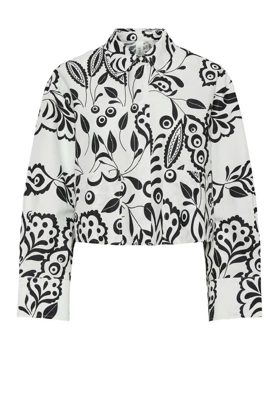 Y.A.S Garden Print Crop Shirt, Star White