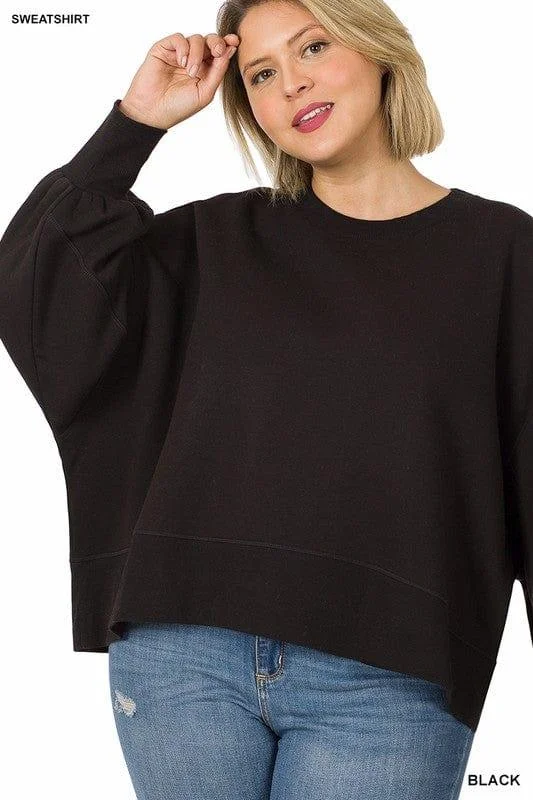 Balloon sleeve cropped sweatshirt in black