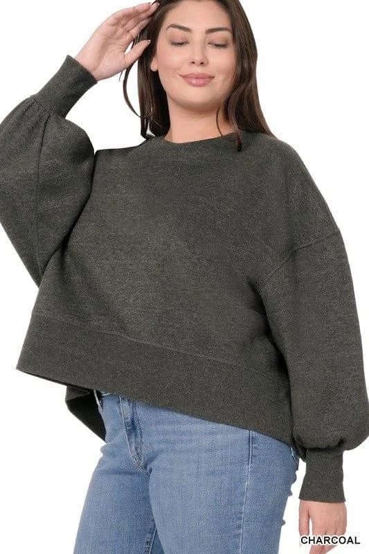 Balloon sleeve cropped sweatshirt in Charcoal