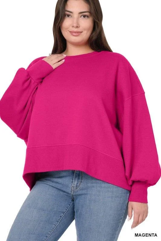 Women's Balloon sleeve cropped sweatshirt in Magenta