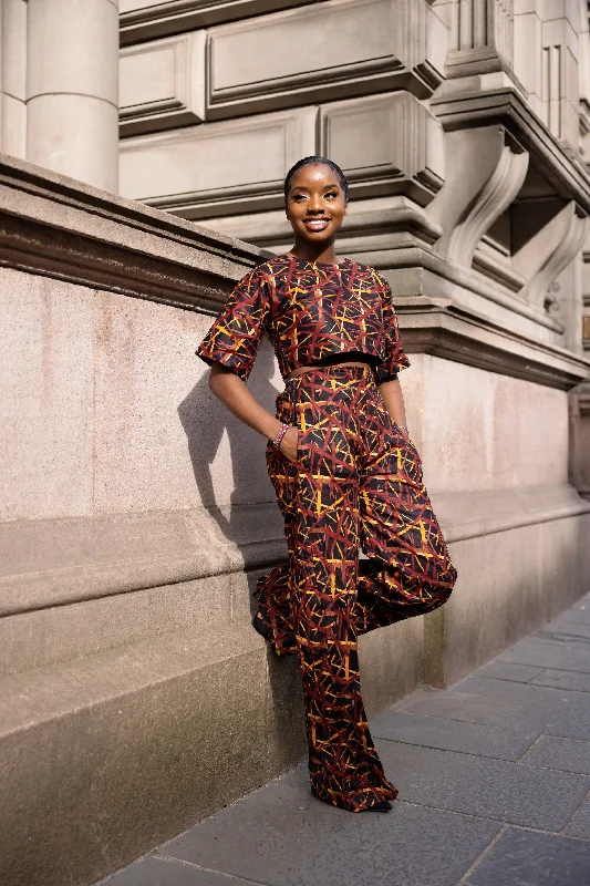 Carmel Ankara Crop Top | Brown and Black African Print