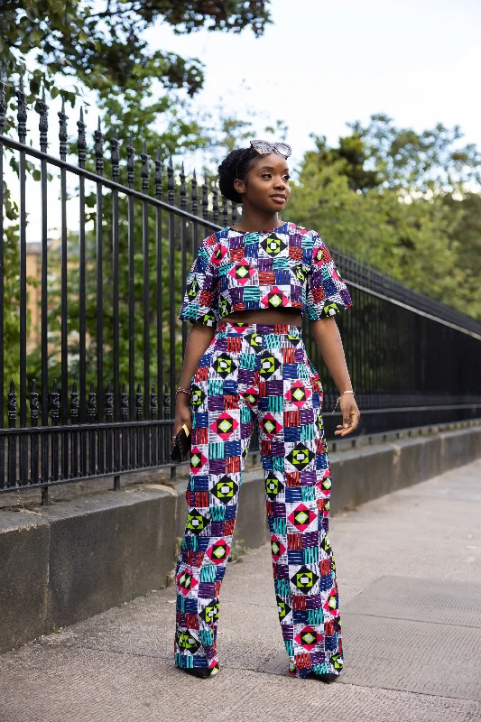 Champo Ankara Crop Top | White and Pink Multicolored African Print