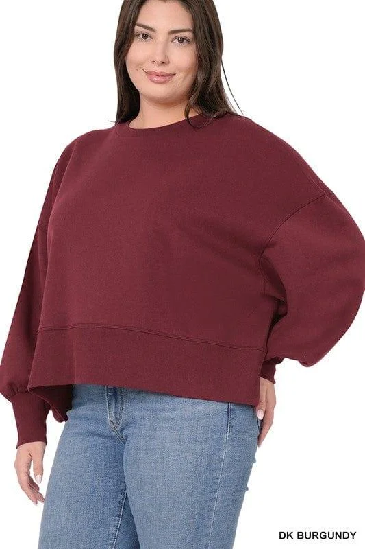 Women's Balloon sleeve cropped sweatshirt in Dark Burgundy