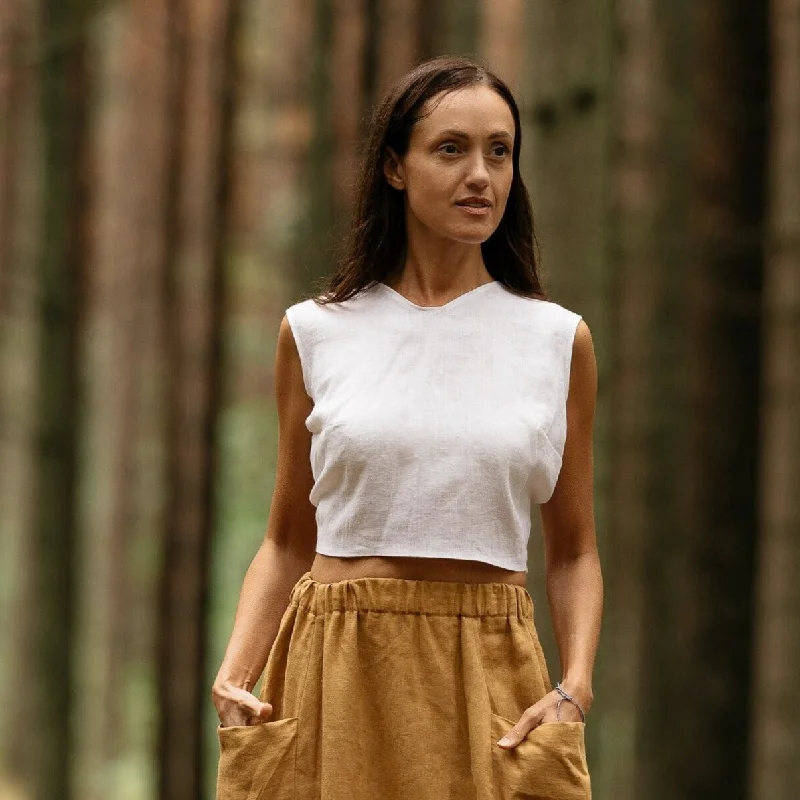 Linen Crop Top With Tie Back ROME In White