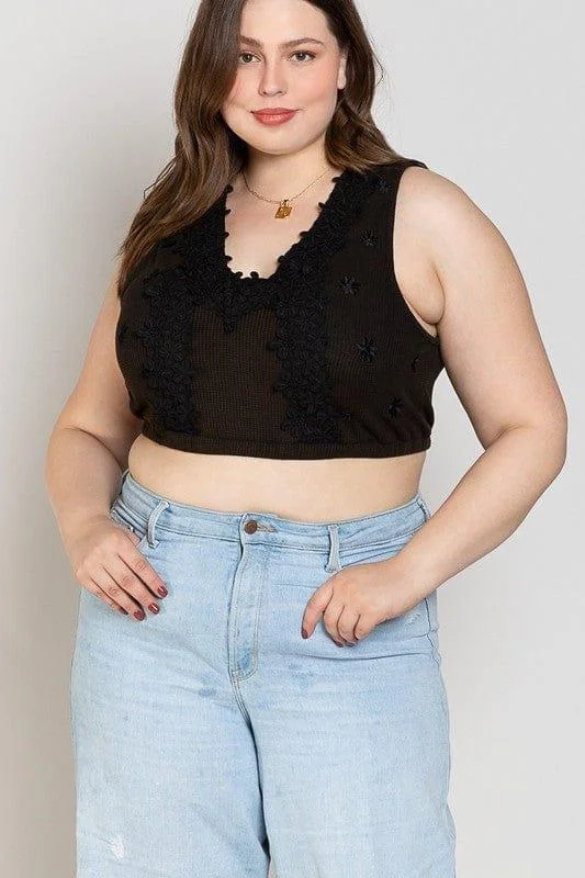 Plus Women's This is Love- black crop top with lace detail