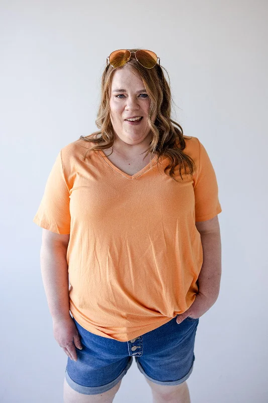 BASIC V-NECK TEE WITH SPARKLE IN TANGERINE