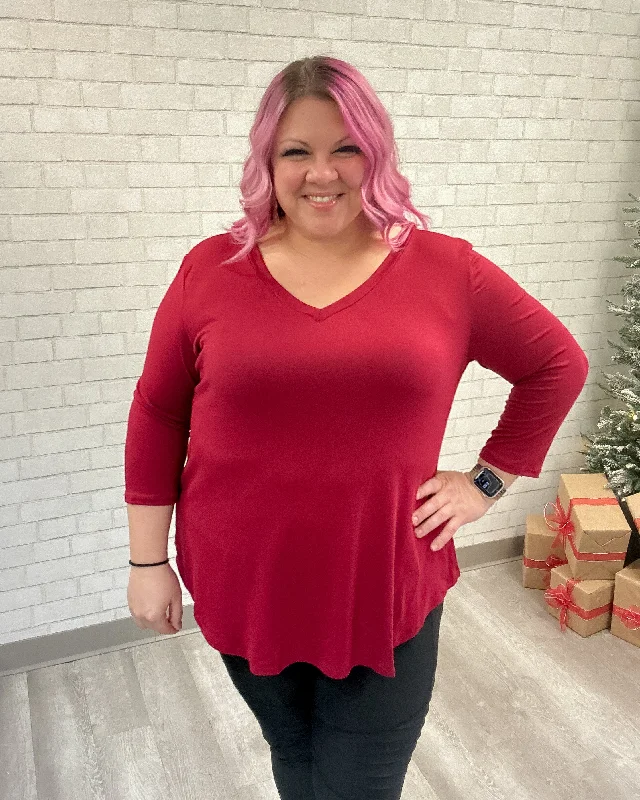 Butter Soft V-Neck Top | Burgundy