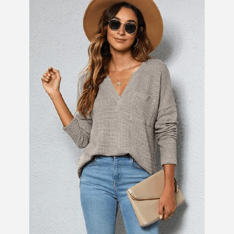 Casual Loose V-Neck Long Sleeve Top