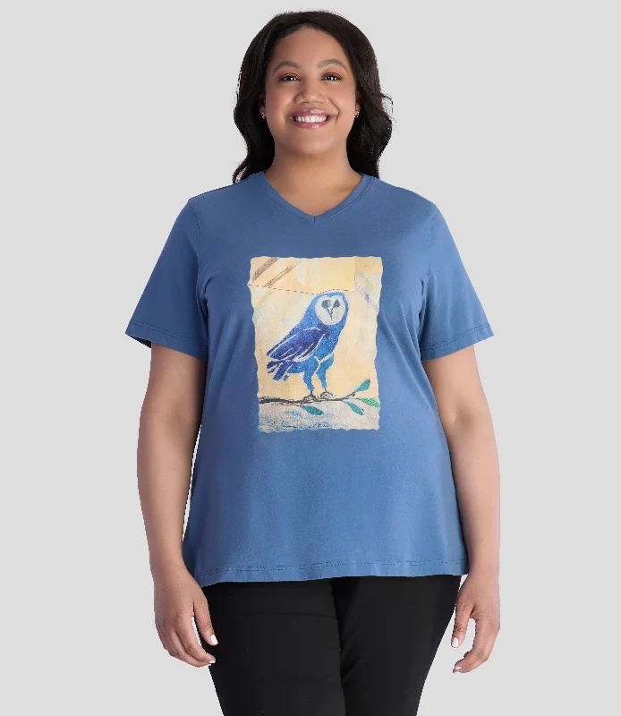 Designer Graphic V-Neck Top Owl