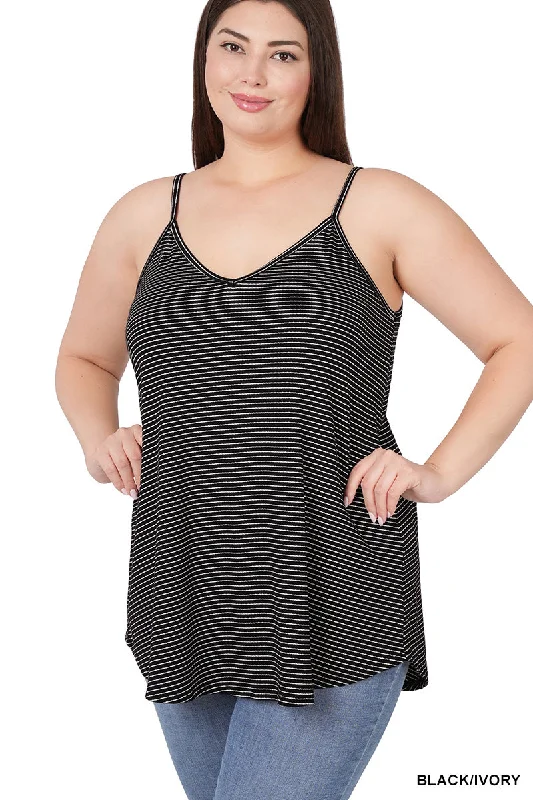 Stripe V-Neck Spaghetti Cami | Black & Ivory