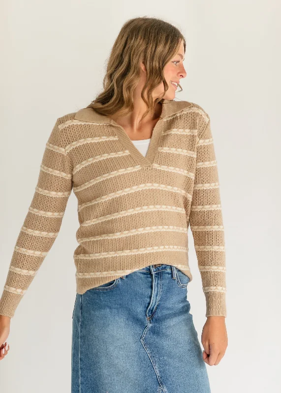 V-neck Collared Cable Stitch Sweater - FINAL SALE