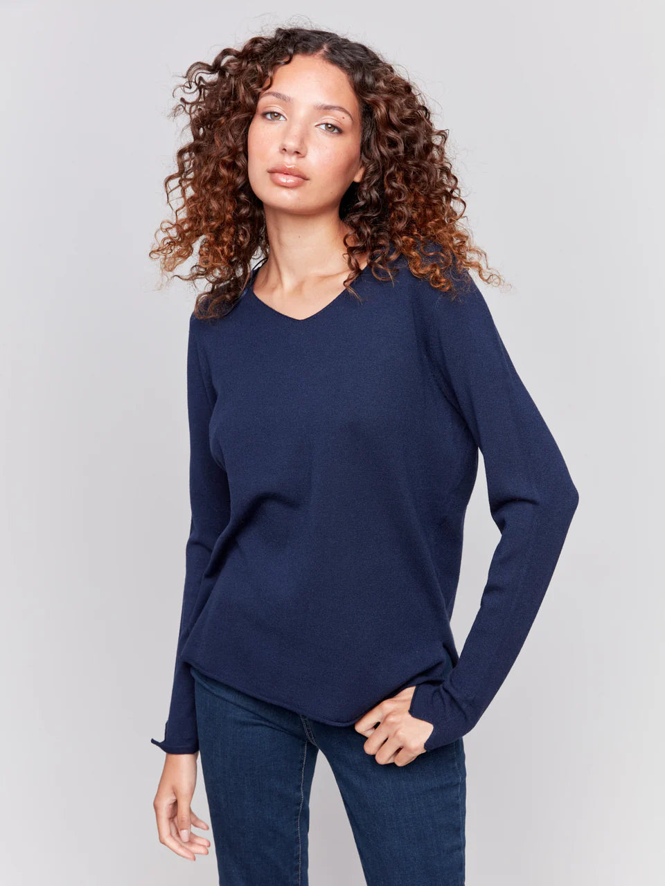 V-Neck Long Sleeve Plushy Basic Sweater