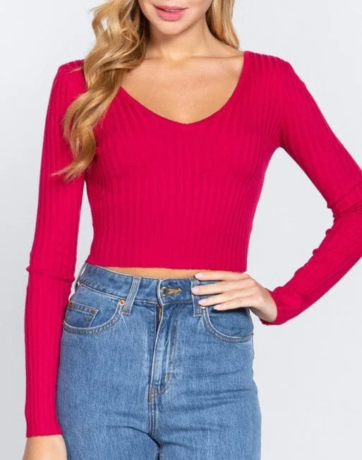 V-Neck Ribbed Crop Sweater