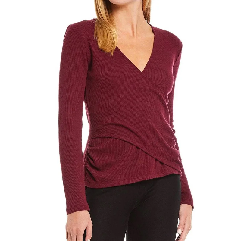 Michael Kors Mini Waffle Wrap Blouse, V-Neck, Long Sleeves