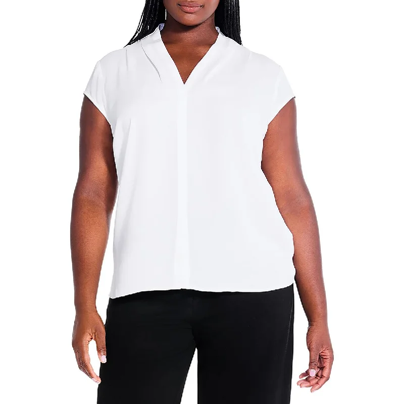 Plus Womens Cap Sleeve V-Neck Blouse