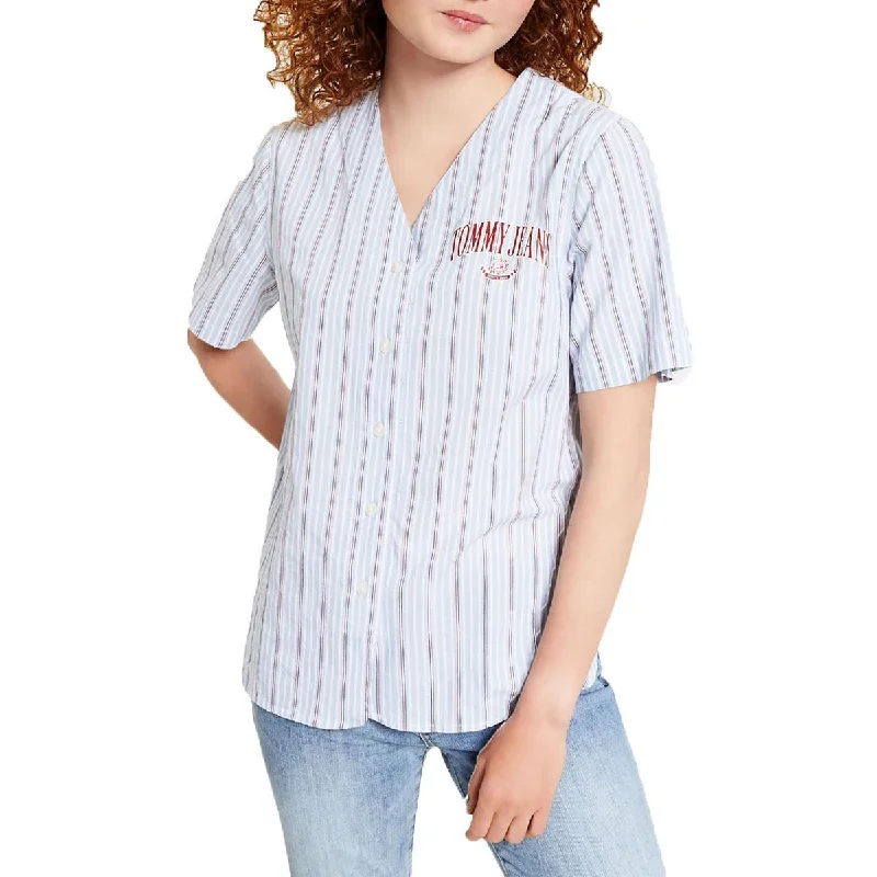 Womens Baseball Shirt V-Neck Button-Down Top