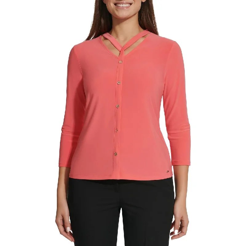 Womens Cut-Out V-Neck Blouse