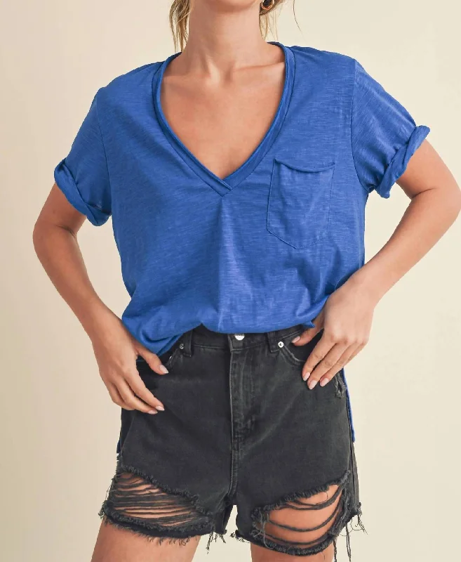 Zoie V-Neck Top In Cobalt