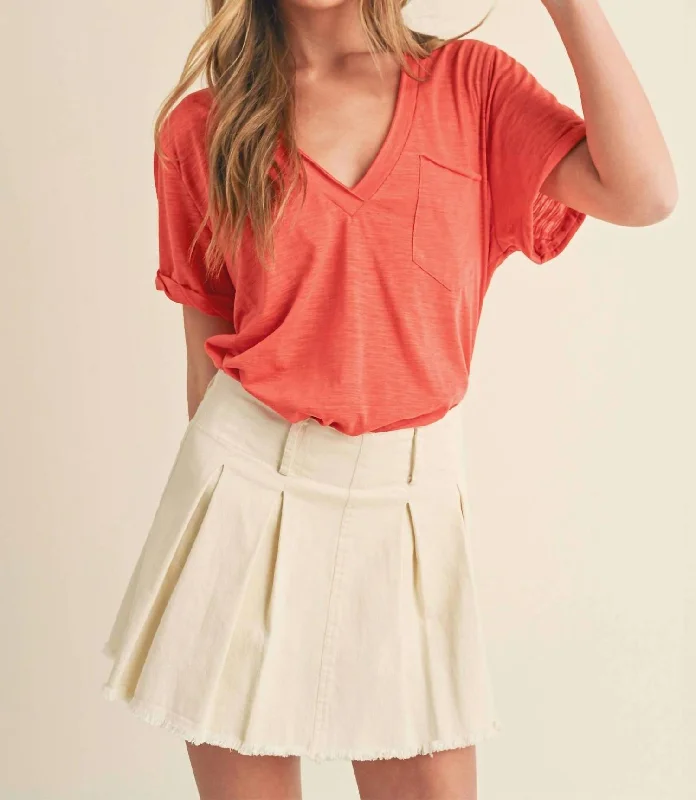 Zoie V-Neck Top In Coral